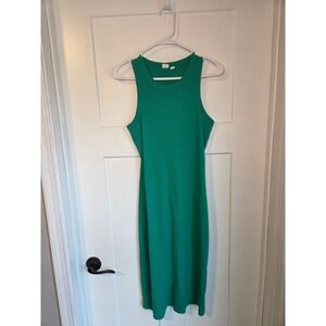 Gap Green Ribbed Sleeveless Midi Bodycon Dress Small Racerback Crew Neck